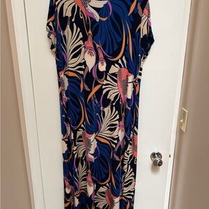 Chico’s Abstract Floral Maxi Dress Size 3 XL Navy Stretch Travel Dress